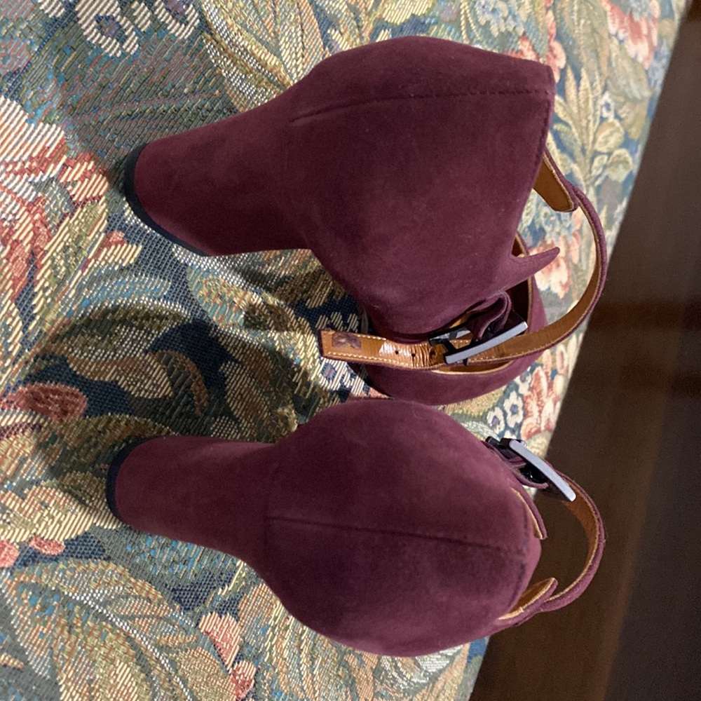 Aquatalia Plum Suede Stack Heels